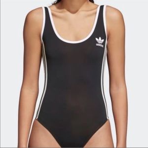 Adidas black bodysuit with white stripes